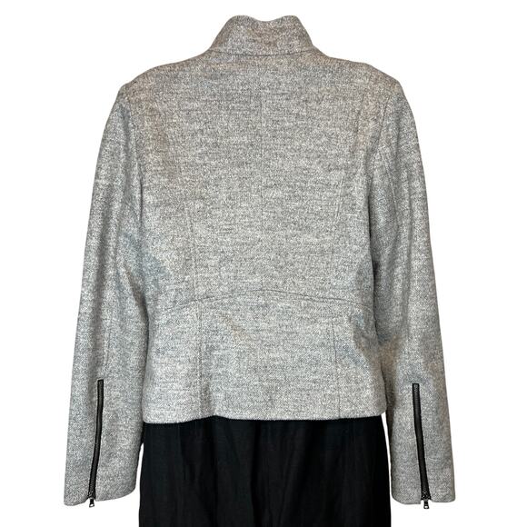 Gap Asymmetrical Zip Moto Jacket Women's M Wool Blend Mock Neck Gray Tweed - Picture 2 of 8